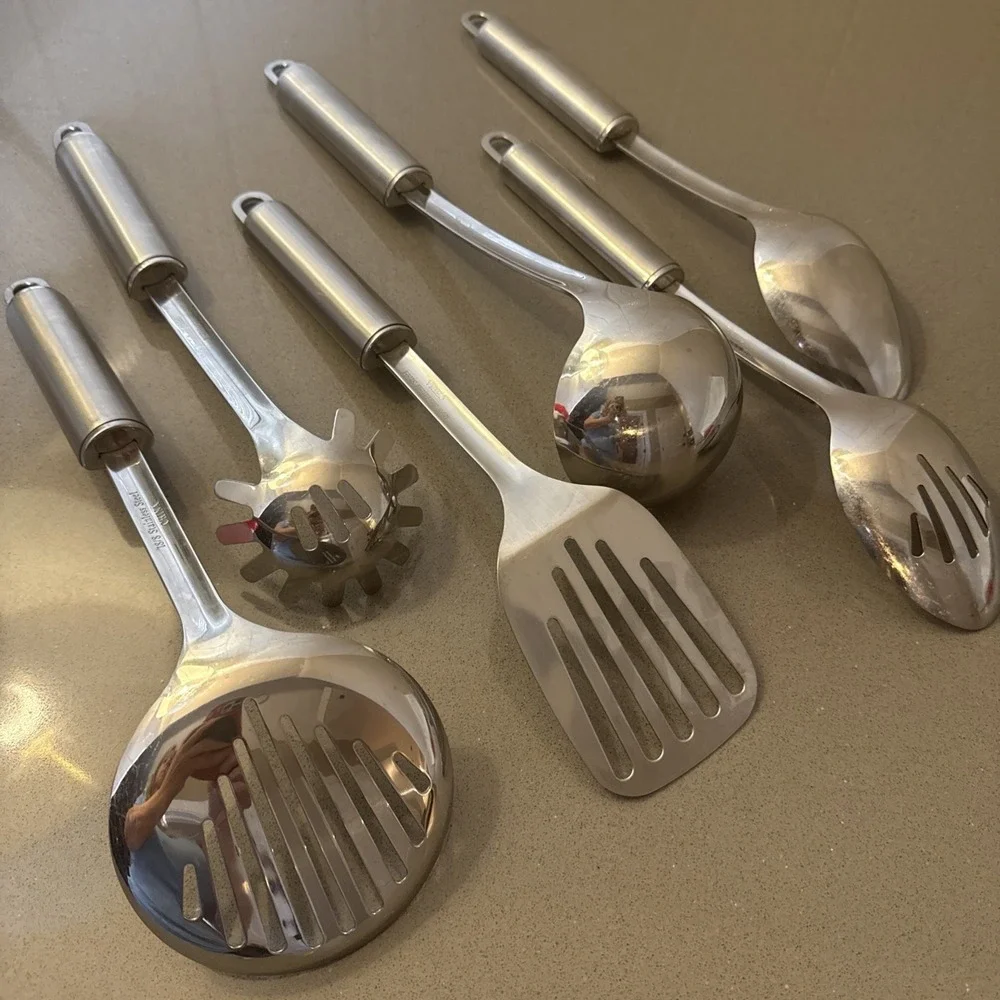 Vintage 6 Pc Stainless Steel Kitchen Utensil Set Heavy Duty 18/8 Hanging Loops